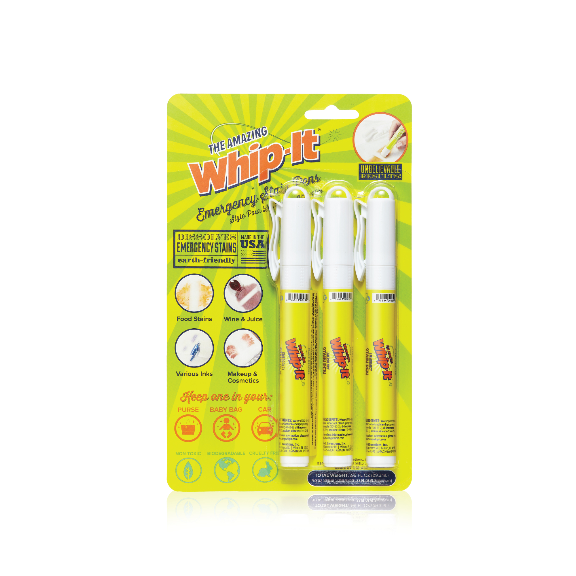 Whip-It Emergency Stain Pens 3 Pack- REFILLABLE PENS using Whip-It  Concentrate - Whip-It® Cleaner & Stain Remover