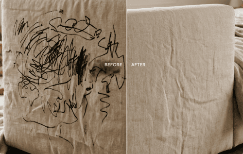 Before and after couch cover stain removal