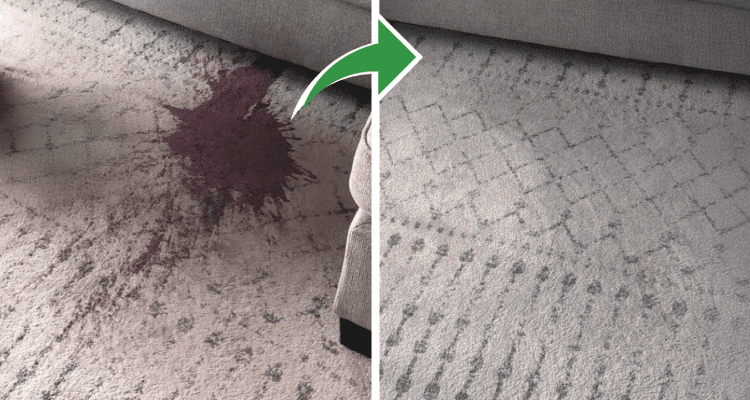 Before and after carpet stain removal with Whip-It